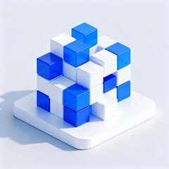 Obraz premium Abstract 3D Cube Structure with Blue and White Blocks