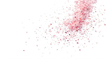Fototapeta premium Red and pink glitter particles flying through the air in all directions freely transparent background