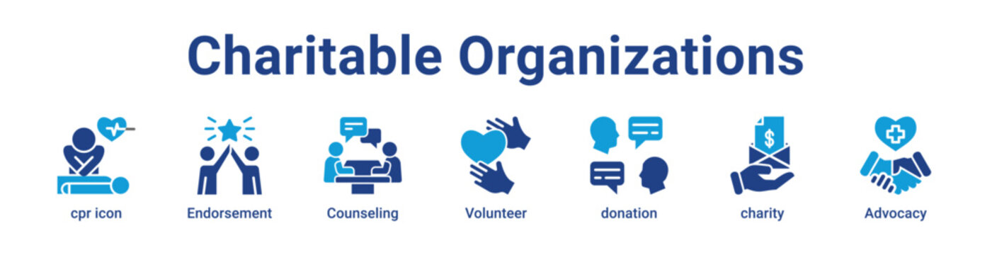 Charitable Organizations Icon Banner and Collection
