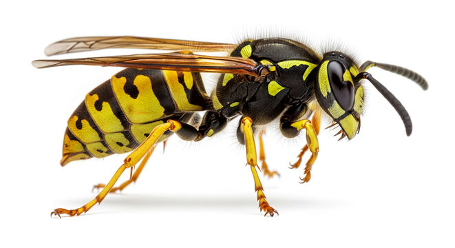 Close-up of a yellowjacket wasp isolated on white background