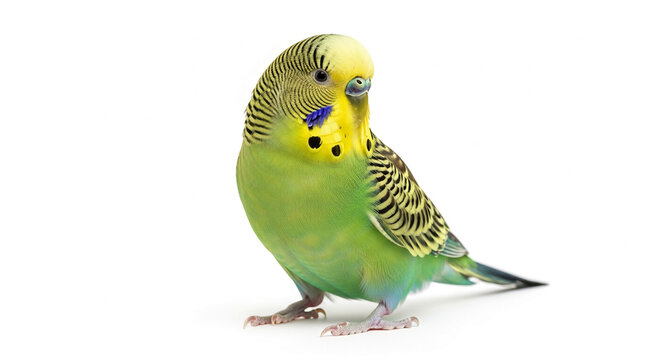 Bright green yellow budgerigar parakeet isolated on white