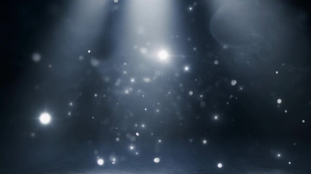 Mystical firefly glowing particles with soft smoke swirls in magical light beams nature background