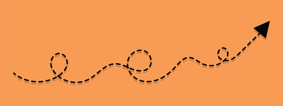 A dynamic concept of a colorful dotted line arrow curving in a spiral, representing a non-linear journey, innovation, and strategic direction towards a goal. vector illustrator eps10.
