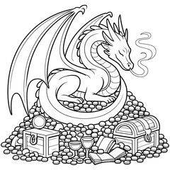 coloring book page for adults and children. Fantasy  dragon with