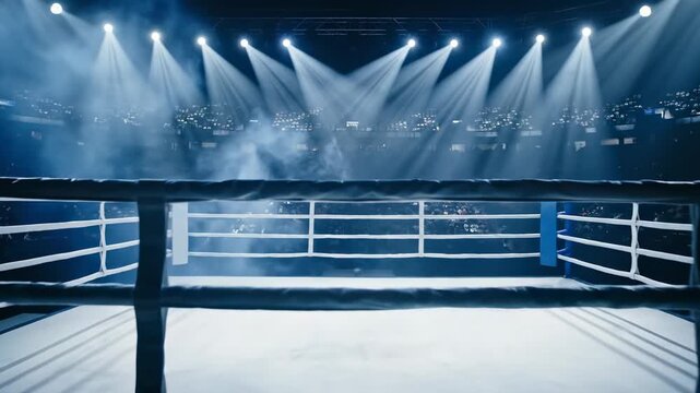 empty boxing ring under bright stage lights