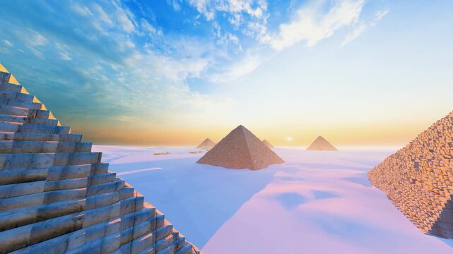 Ancient Egyptian pyramids under the setting sun