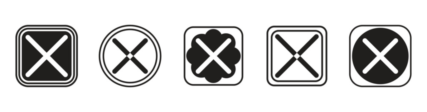 Close icon set. Delete icon vector. Set of check marks and crosses icon collection. Vector Illustration.