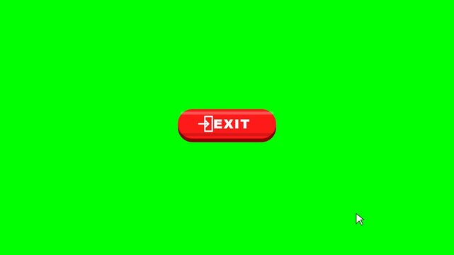 Interactive red exit button animation with a responsive mouse cursor click on a brilliant chroma key green screen for modern digital interfaces