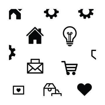 Collection of various black icons on a white background