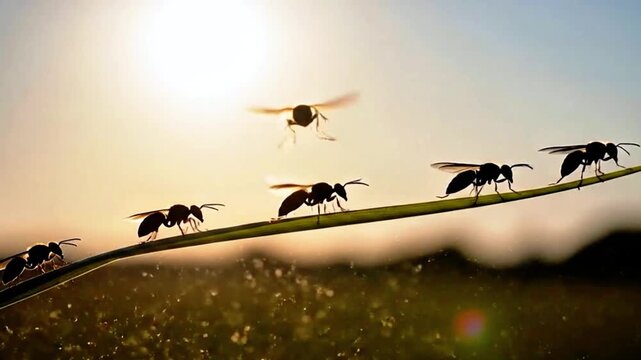 AI Generated Ants Walking On Plant Stem Macro Nature Scene With Soft Light Background 4K