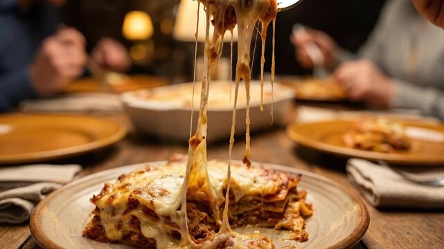 Close up of delicious lasagna dish with melted cheese