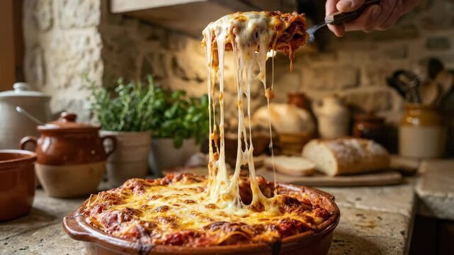 Delicious baked dish with melted cheese ready to serve