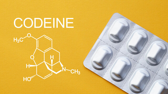 Codeine medication concept showing opioid pain relief treatment, cough suppression, pharmaceutical use, dosage control, addiction risk, and healthcare management in modern medical practice