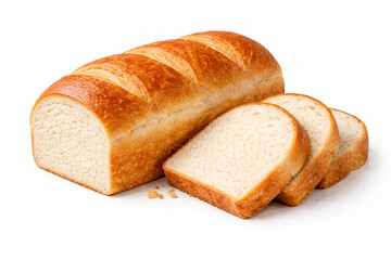 Naklejka premium Golden Loaf and Slices: A freshly baked golden loaf of bread, artfully presented with perfectly sliced pieces. Capturing the essence of home-baked comfort.