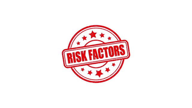 Round seal Risk Factors Rubber Stamp Slide up to down animation. risk factors rubber stamp motion graphics. texture rubber stamp 4k video footage.