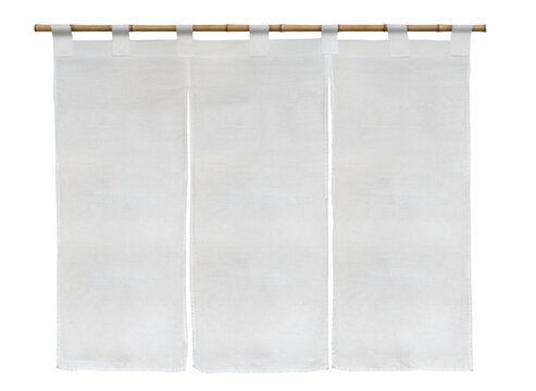  Japanese noren curtains hanging from a bambu. Traditional japanese white noren curtain. のれん
