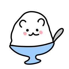Obraz premium Kawaii dessert character in blue bowl with spoon