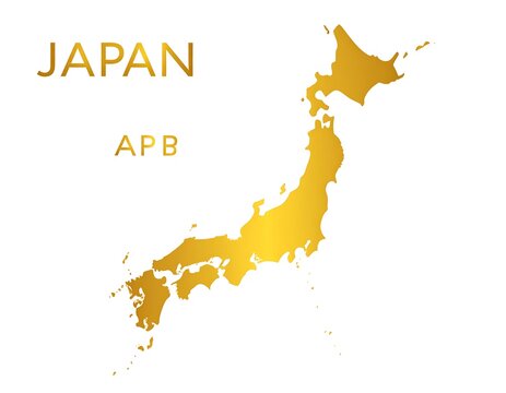 Gold-colored map of a country with text "JAPAN APB" on white background