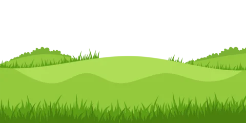 Fototapete Weiß green grass field/Green grassy hills stretch gently under a clean white background, green nature landscape background with grass field and rolling hills illustration.  © MD AL AMIN