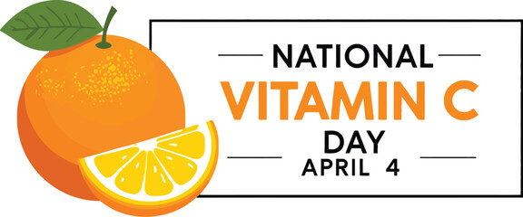  Orange fruit illustration with sliced segment and bold text celebrating National Vitamin C Day perfect for healthy food design