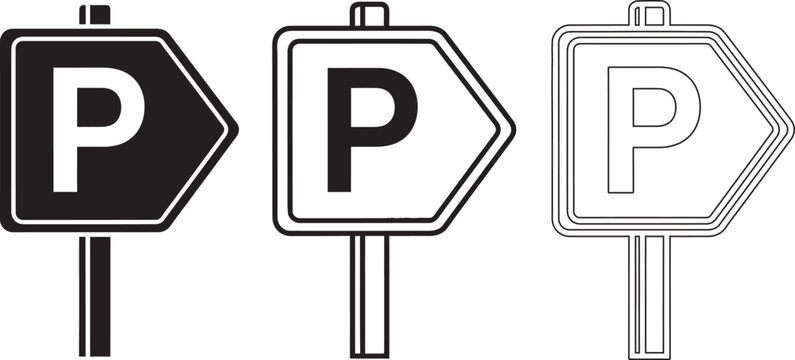 Three different parking signs with the letter p