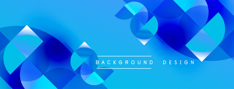 Abstract blue shapes create dynamic background. Gradient colors suggest depth, modern aesthetic. Text reads background design.