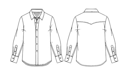 Striped Classic Shirt Technical Fashion CAD Illustration Front and Back View