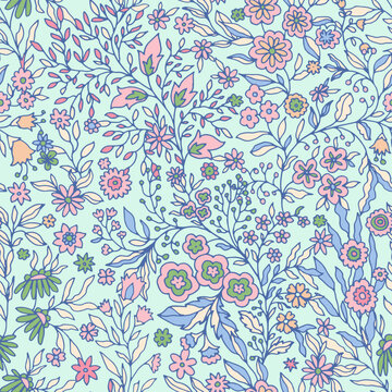 Whimsical Wildflower Meadow Mint Textile Art