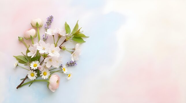spring flowers pastel background soft floral bloom minimal design