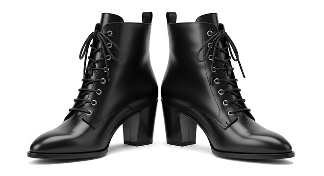 Black leather lace up ankle boots with chunky heels