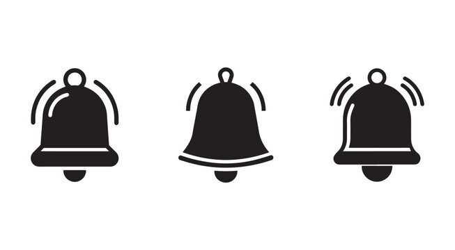 Black bell icons with sound waves ringing notification symbol set  alert and announcement signs