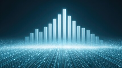 Naklejka premium Futuristic Digital Bar Graph with Glowing Effect Over Data Stream in Abstract Technological Environment