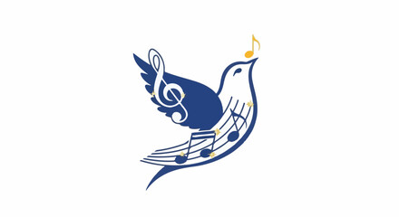 Obraz premium A blue dove with musical notes and stars, singing a golden note