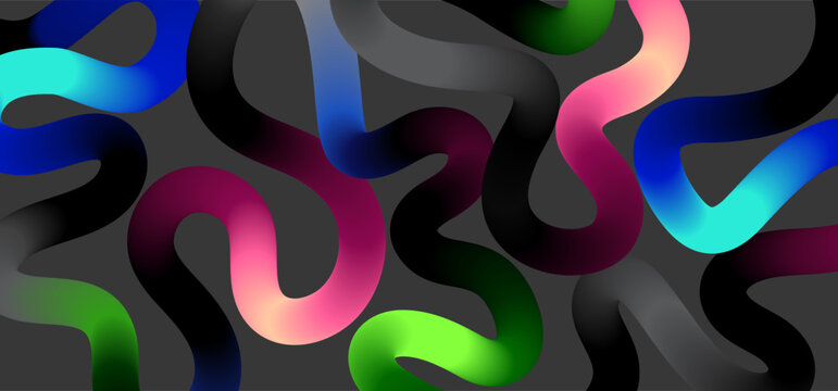 Curly ribbon with glowing colors on grey background. 