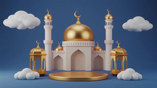 Gold Mosque with White Clouds.