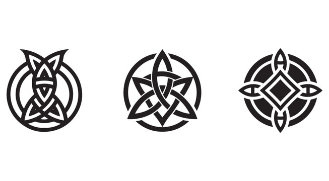 Celtic knotwork designs with circular and star patterns in black on white background