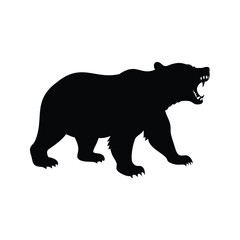 Fototapeta premium Black and white bear standing with mouth open, silhouette vector illustration, bear roaring silhouette vector illustration