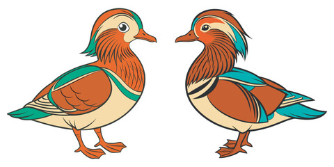 Fototapeta premium pair of colorful mandarin ducks flat design vector illustration