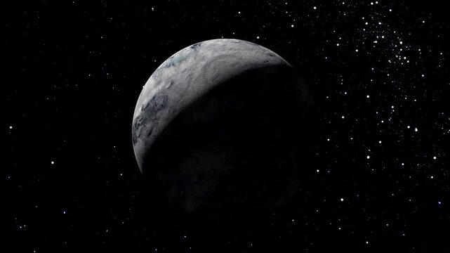 Planets generated Ceres with full night sky horizontal all the video with astronomical motion in space