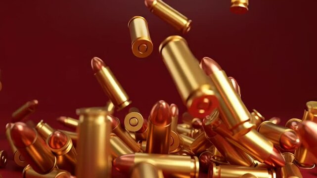 Scattered bullets in motion falling.