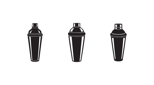 Three black cocktail shakers in different angles for mixing drinks in bars and restaurants  professional bartending tools
