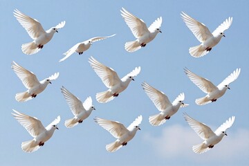 Fototapeta premium A flock of white doves flying in the sky