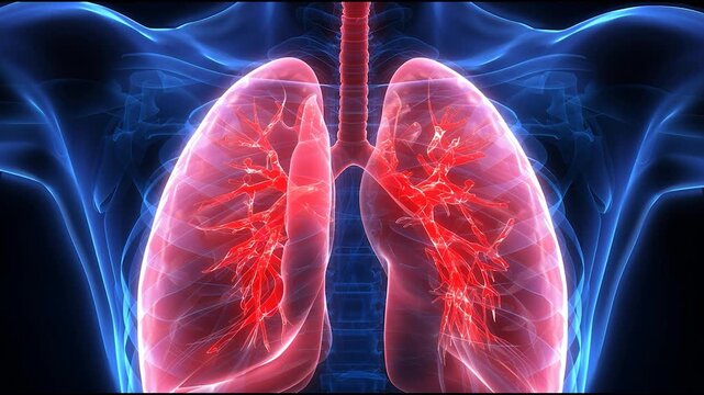 Human Lungs Inside Transparent Torso 3D Medical Illustration Showing Bronchial Tree and Respiratory System Anatomy in Healthcare Concept