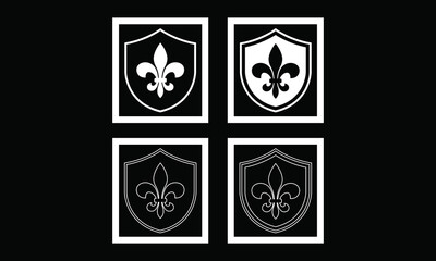 Fleur de Lis Shield Badge – Heraldic Lily Crest Black White Vector Icon Set © Muhammad