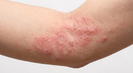 Fototapeta premium Close-up of Atopic Dermatitis Eczema Texture on Human Arm.