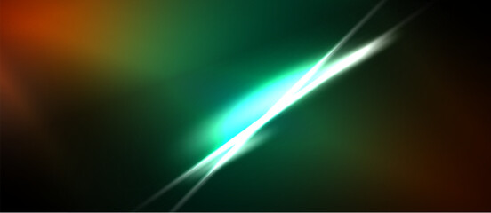 Naklejka premium Abstract background features vibrant teal, orange hues. Diagonal light streaks create dynamic visual effect. Dark edges frame composition.
