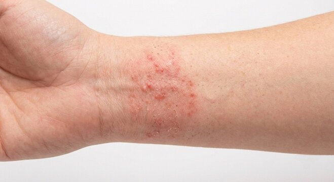 Contact Dermatitis Allergic Rash on Wrist Skin.