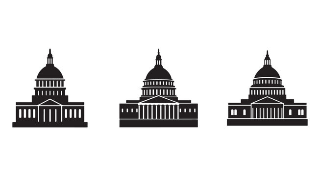 US Capitol Building silhouettes in various perspectives  iconic American government architecture symbols  Washington DC landmarks  government buildings