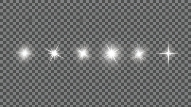 Set of glowing light effects, starbursts, and sparkles on, light effect