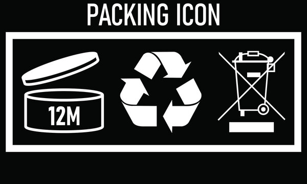 Packing Icon Set &ndash; 12M Period After Opening Recycling and WEEE Symbol Vector